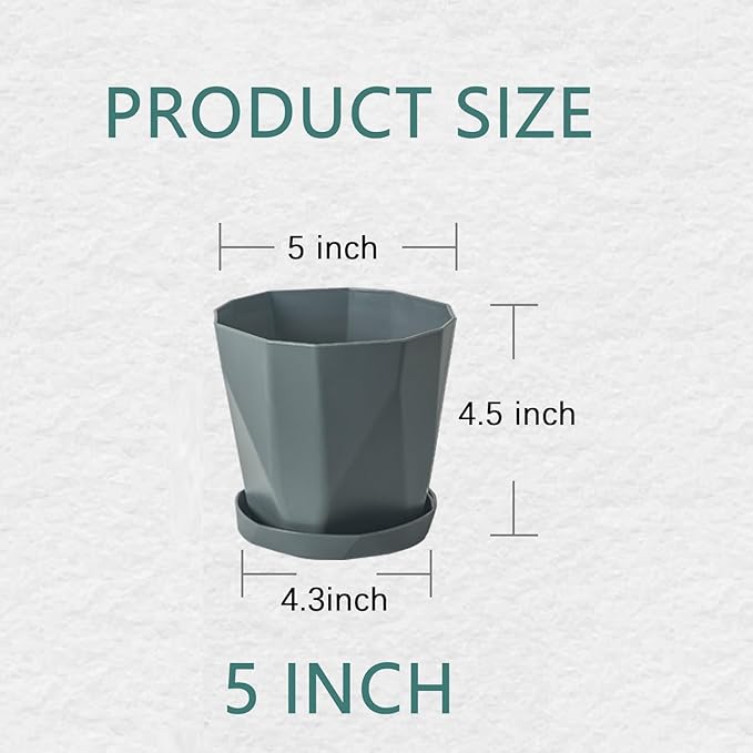 InmeRun Plant Pots Indoor Plastic Flower Pots Outdoor 5 inch Set of 12 Pack with Drainage Holes and Saucers for Garden Pots (5 in 12 pcs)