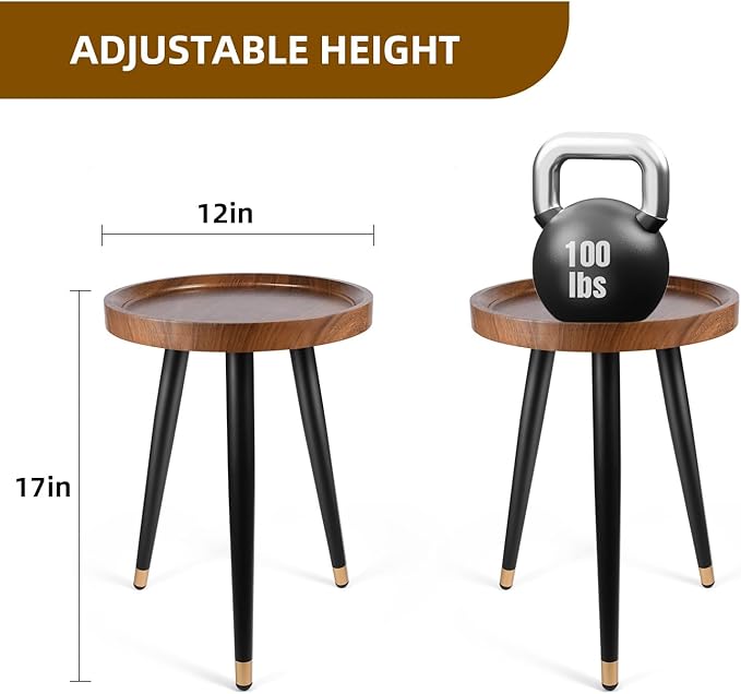 Plant Stand Indoor,Mid Century Walnut Wood Plant Table, Heavy Duty Metal Tall Flower Pot Stand,Modern Round Small Side End Table with Raised Design(12"x17") (2, 12 x 17 in)