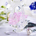 H&D HYALINE & DORA Glass Rose Flower Gift for Women Handcraft Pink Crystal Rose Flower Basket Figurine for Valentine's Day Mother's Day Christmas
