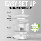 Veken Cat Water Fountain with Detachable Tank & Secure Clips, Easy to Clean & Assemble, 85oz/2.5L Pet Drinking Dispenser with Quiet Operation & LED Light, Cats, Dogs and Small Pets, White