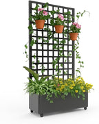 Garvee Metal Planter Box with Diamond Trellis, 72"X47" Galvanized Raised Garden Bed on Locking Wheels, Deep Planter with Drainage for Climbing Plants, Flowers, Patio & Balcony, Black