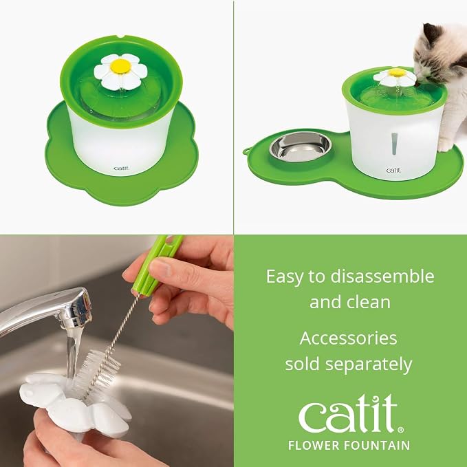 Catit LED Flower Fountain with Triple Action Filter, Cat Drinking Water Fountain, 3 L