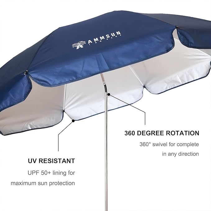 AMMSUN XL Chair Umbrella with Universal Clamp Adjustable 47 inches and 360-degree Swivel UPF 50+, Portable Clamp on Camping or Beach Chair, Stroller, Wheelchair, Golf cart, Navy Blue, 2 PACK