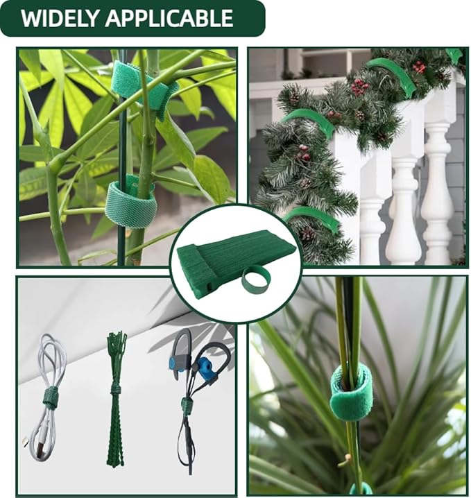 Green, Reusable, 100PCS, 8inch Adjustable Anti - Slip Nylon Plant Ties & Straps Featuring Hook and Loop Fasteners - Optimal for Climbing Plants Support Christmas Garland Ties (8 in x 0.5 in)