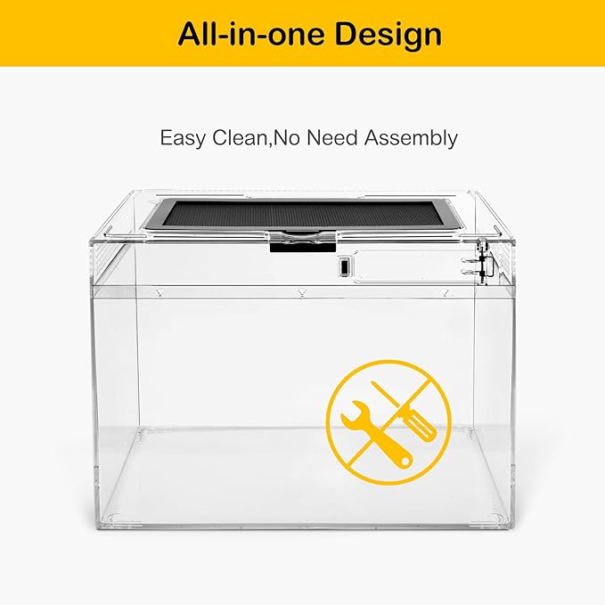 HELIME Reptile Polycarbonate Terrarium Kit 7 Piece Starter Habitat for Tarantula,Lizards,Frogs,Geckos,or Hermit Crabs,Tank with Escape-Proof Locking Lid,Light,Hygrometer,Hide,Tweezer,Bowl,Sprayer XL