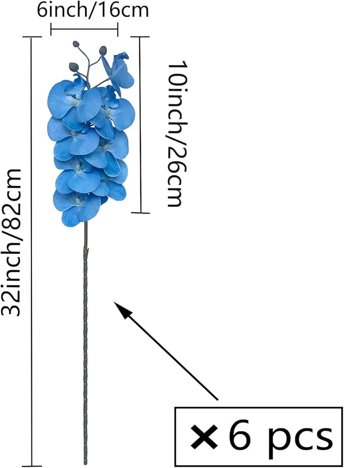 FagusHome 32 Inch Artificial Phalaenopsis Flowers 6 Pcs Artificial Orchid Flowers Stem Plants for Home Décor (Blue)