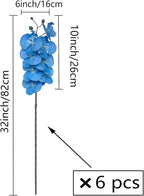 FagusHome 32 Inch Artificial Phalaenopsis Flowers 6 Pcs Artificial Orchid Flowers Stem Plants for Home Décor (Blue)