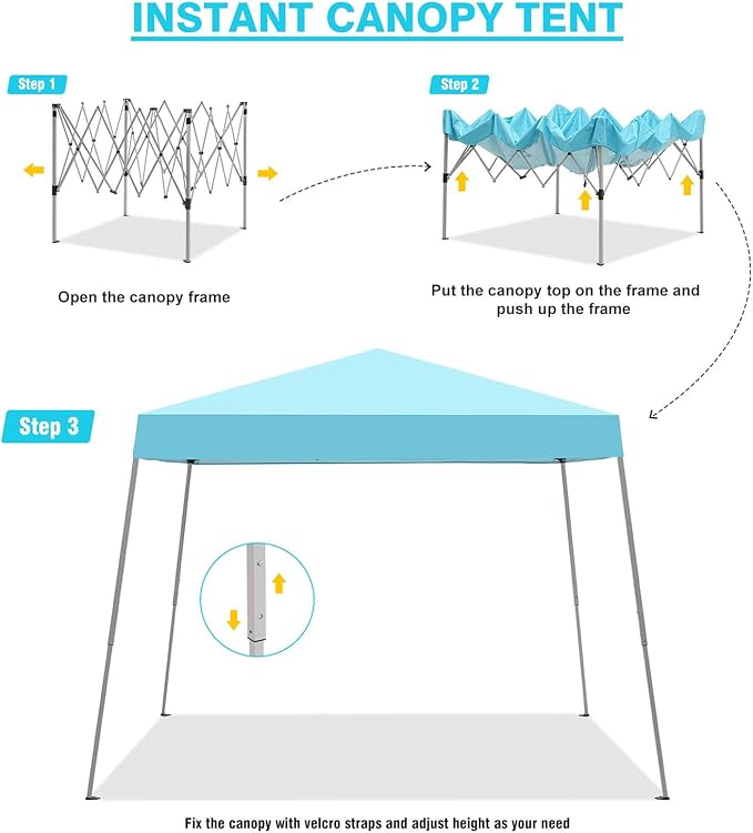 Canopy Tent, 10X10 FT Pop Up Canopy Outdoor Instant Tent Slant Legs with Carrying Bag, Portable Gazebo Shelter for Patio Deck Garden and Beach - 8X8 FT Canopy Cover (Cyan Blue)