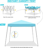 Canopy Tent, 10X10 FT Pop Up Canopy Outdoor Instant Tent Slant Legs with Carrying Bag, Portable Gazebo Shelter for Patio Deck Garden and Beach - 8X8 FT Canopy Cover (Cyan Blue)
