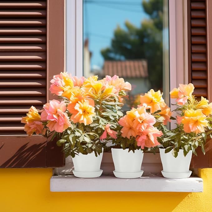 8 Pcs White Small Round Casual Plant Pots, Succulent Pots, Indoor/Outdoor, Resin Plastic, Drainage Hole, Polished Finish