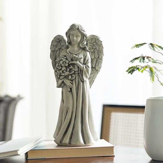 Rezpuao Solar Angel Statue for Outdoor, Angel Figurine with Resin, Outdoor Decor for Patio Lawn Yard Porch, Garden Gift