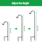 GOFORWILD Shepherd’s Hooks 6 Pack Black, 65 inches Tall, Adjustable Garden Hook for Outdoor, Hanging Plant, Solar Lights, Lanterns, Bird Feeders, Garden Stake and Wedding Decor, 7015-3