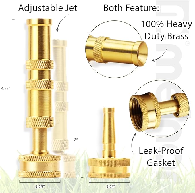 Melnor 65043-AMZ Solid Brass Nozzle Bundle - Heavy Duty, Adjustable Spray & High-Pressure Jet - Leak-Free Design - Compact