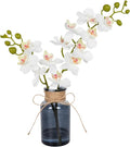Velener Fake Orchid in Vase with Faux Water, Fake Plants White Orchid Artificial Flowers for Home Decor, Office Kitchen Bathroom Farmhouse Living Room Coffee Table Faux Centerpieces for Tables