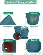 vensovo 4 Inch Small Steel Blue Terracotta Plant Pots with Saucer - 6 Pack Clay Flowerpots with Drainage, Great for Indoor Outdoor Plants, Crafts, Wedding Favor