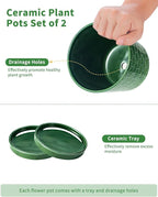 EFISPSS 6 Inch Plant Pot,Ceramic Pots for Plants with Drainage,Flower Pots Indoor Pots for Plants, Modern Flower Pots for Home and Office,Set of 2 - Patina