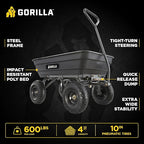 Gorilla Carts Poly Garden Dump Cart, 4 Cu Ft Tub, 600 lb Haul Capacity, Black – Heavy-Duty Utility Wagon with Quick-Release Dumping & Pneumatic Tires for Yard, Landscaping and Gardening