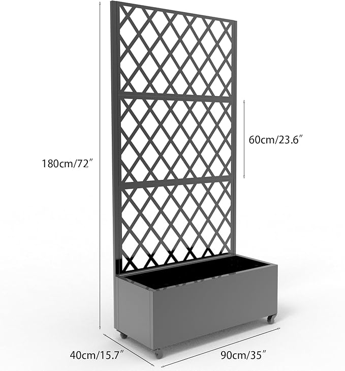 Metal Raised Garden Bed with Trellis and Wheels, 72"x35" Planter Box for Climbing Plants, Vegetables & Vines, Features Drainage Holes and Privacy Screen