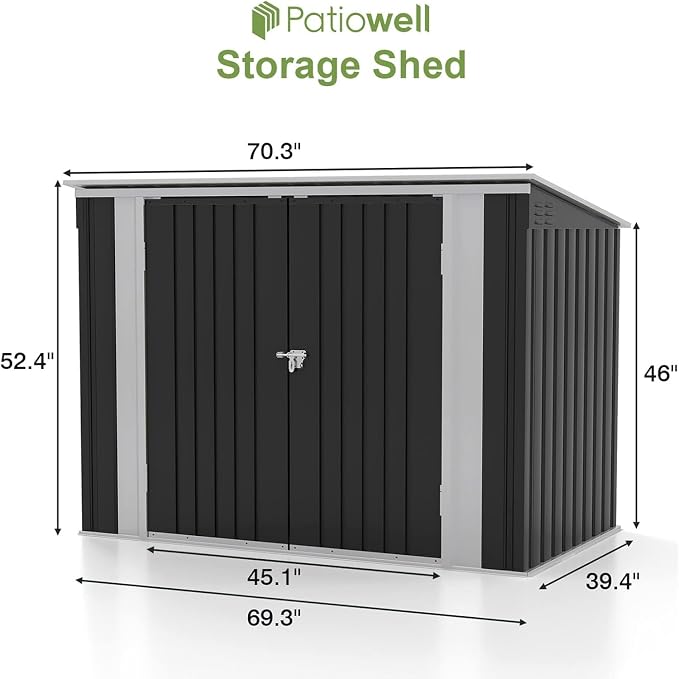 Patiowell 6x3 FT Storage Shed, Outdoor Metal Horizontal Sheds with Lockable Door, Waterproof Outside Trash Can Storage Shed for Lawn Garden Backyard, Black