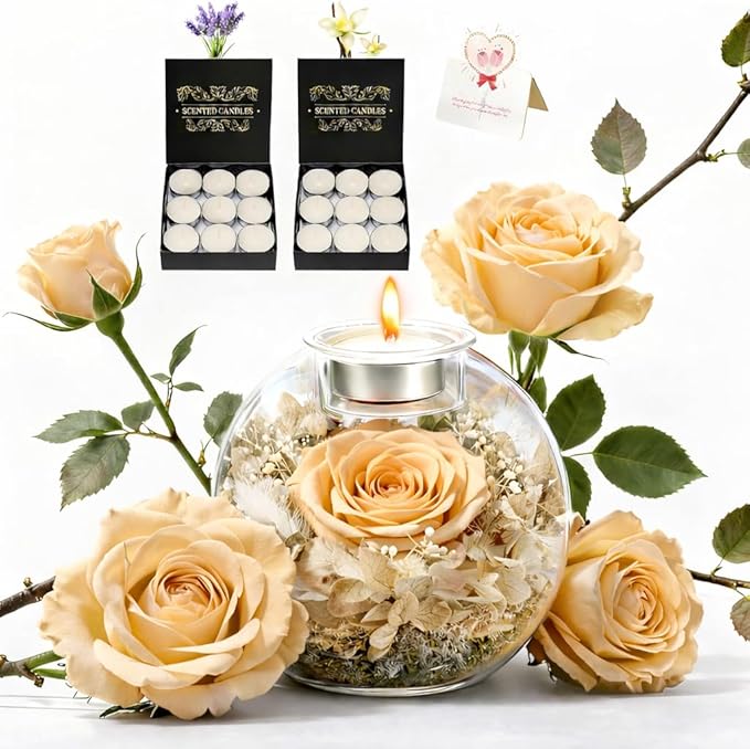 Preserved Real Rose in Glass with Scented Candles for Mom Her Wife Girlfriend Grandma Birthday Anniversary Romantic