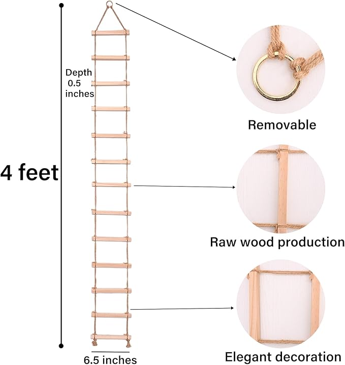 Yohsnor 2PCS Chain Trellis for Climbing Plants - Natural Wood Indoor Plant Support, Durable 6.5 Inch by 4 Feet Design, Perfect for Pothos, Ivy, and Vines with Easy Installation Hook