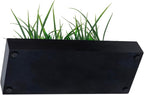 MyGift Large Artificial Green Grass Plants Potted in 14-Inch Matte Black Wood Decorative Planter, Tabletop Faux Greenery in Wooden Rectangular Pot Centerpiece Décor
