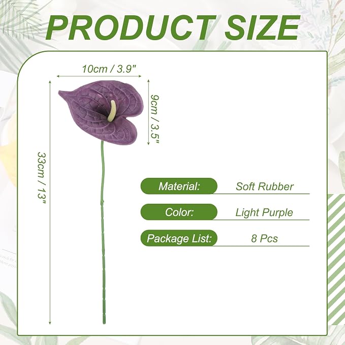 uxcell 8Pcs 11inch Artificial Anthurium Lily Flowers, Permanent Flower Bouquet for Home Arrangements Wedding Festival Decoration Crafts Store Decor Accessories, Light Purple
