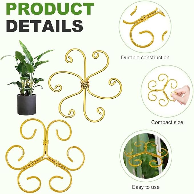 Reusable Plastic Plant Support Stakes, Plant Stem Support Set - Flexible Indoor Gardening Trellis for Potted Vines, Climbing Flowers and Herb Garden (Gold)