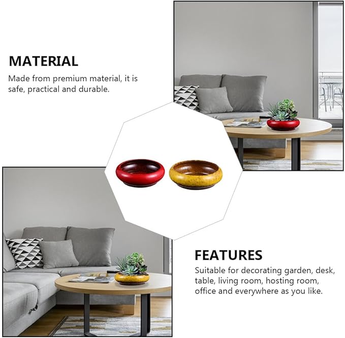 2pcs Vintage Ceramic Flowerpot Set, Large Diameter Succulent Planter Pots with Red and Yellow Glaze, Outdoor Patio Planting Container for Garden and Home Use