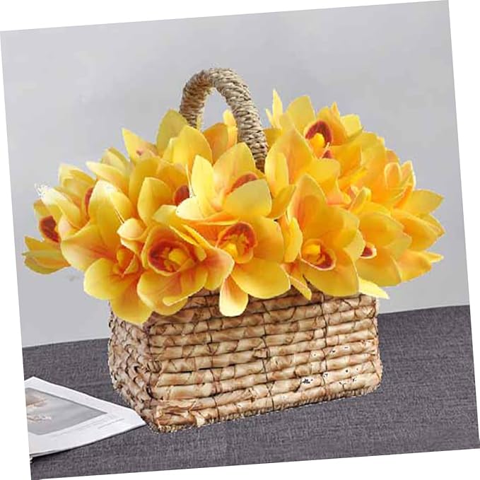 Hemobllo Artificial Silk Orchid Bouquet 2 Bundles, 4-Head Faux Phalaenopsis Flowers for Home Decor, Yellow Silk Flower Arrangement for Living Room and Event Decoration