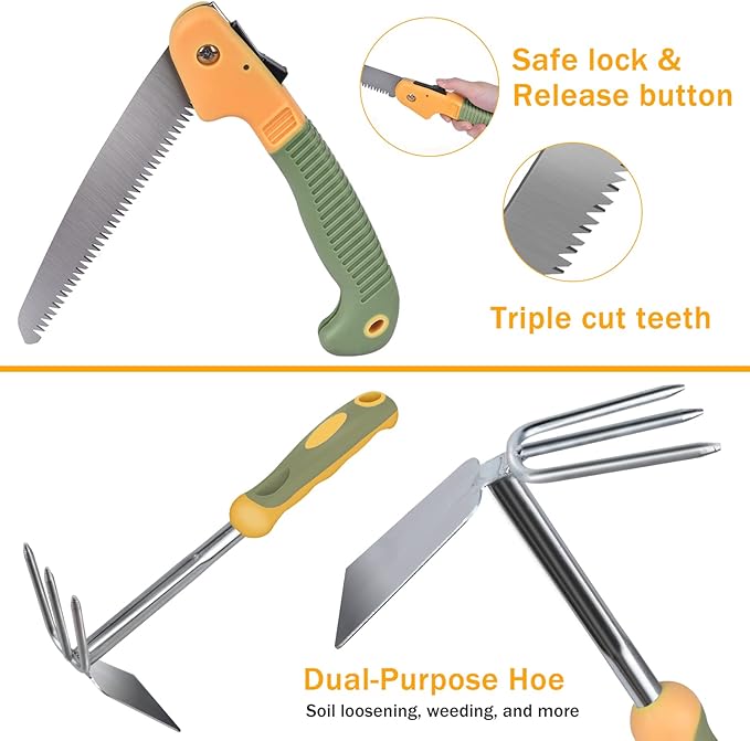 Garden Tool Set, WisaKey 9 Piece Stainless Steel Heavy Duty Gardening Hand Tools with Handle, Durable Garden Tool Bag, Gardening Gifts for Women and Men Valentine's Gift for Woman