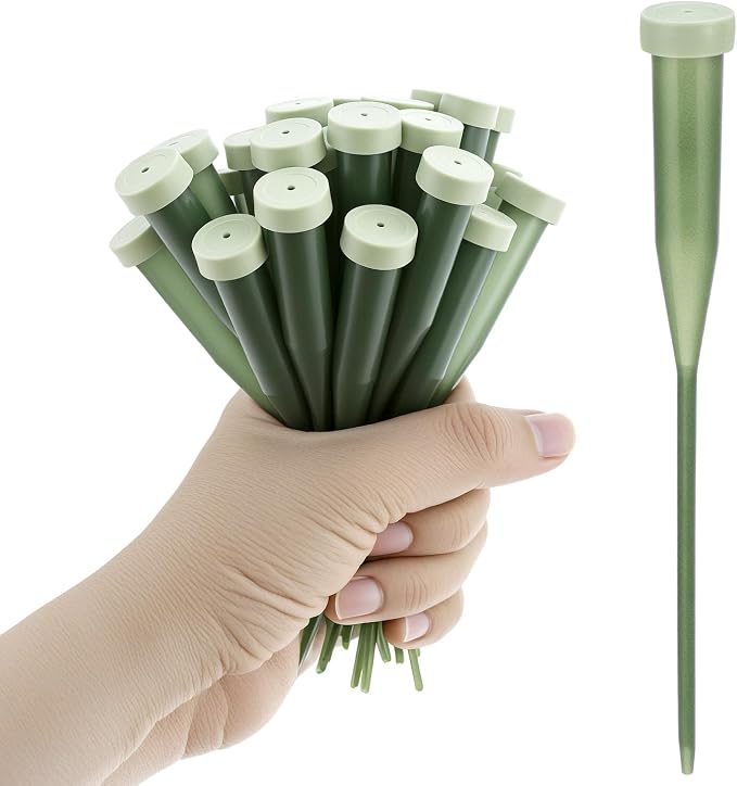 QWORK 6 Inch Green Floral Water Tubes with Rubber Caps, 100 Pcs Plastic Flower Water Picks for Fresh Flower Arrangements, Leak-Proof Floral Supplies for Florists, Weddings, Garden and DIY Crafts