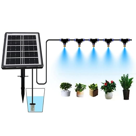 FLEXMAN Solar Spray Irrigation System Kit, 15 Pots Automatic Self Watering Solar Powered Timer Mode Spray Irrigation Kit for Roof Cooling, Lawn, Garden, Vegetable Irrigation ﻿