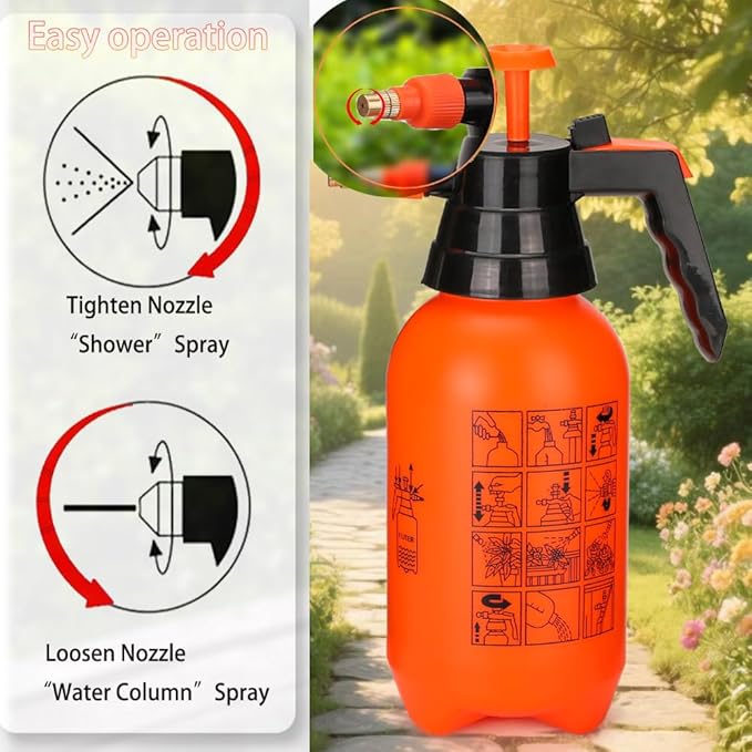 MRPAPA Pressurized Hand Sprayer - Multi-Purpose Garden Sprayer 35 Oz with Adjustable Nozzle (1L-Orange)