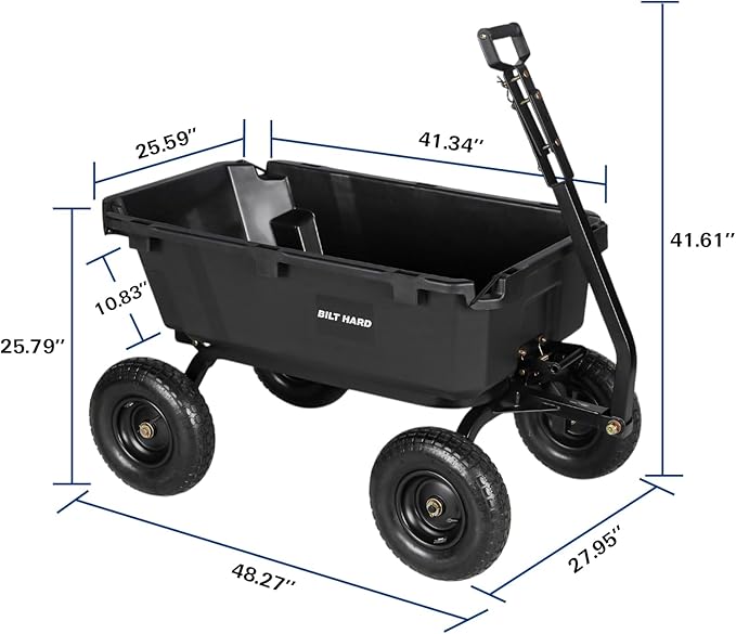 BILT HARD 1200 lbs Poly Garden Dump Cart, 7 Cu Ft Capacity Heavy Duty Garden Carts, Quick Release, 2-in-1 Convertible Handle for Yard, Outdoor