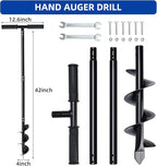 Heavy Duty Manual Garden Auger Drill 4" x 42" Post Hole Digger Hand Spiral Drill for Digging Planting Bulb Bedding