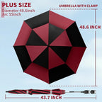 48.6" Double Canopy Beach Umbrella with Clamp, UPF50+ Beach Chair Umbrella with clip, 360°Adjustable Portable Outdoor Wheelchair, Patio, Golf Carts,Camping(Wine Red/Black)