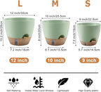 QRRICA Self-Watering Plant Pots with Water Level Indicator, Drainage Holes & Saucers – 12/10/9 Inch Large Plastic Planter Set for Indoor & Outdoor Plants (Green)