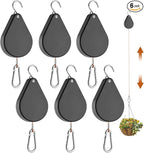 WROSWT Upgraded Retractable Plant Hanger,Plant Pulleys for Hanging Plants,Easy to Raise and Lower,Auto Lock,Heavy Duty,Adjustable Hook for Garden Baskets Pots,Birds Feeder,(6Pcs,Black)