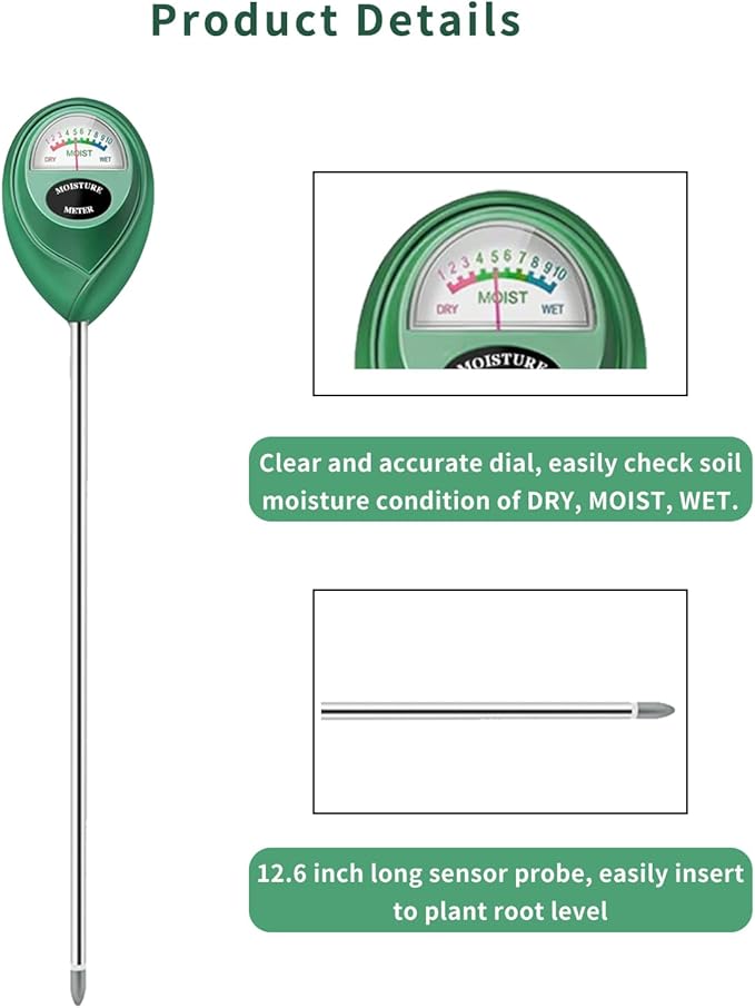 Soil Moisture Meter, 2 Pack Long Probe Soil Moisture Monitor for House Plants, Soil Hygrometer Moisture Sensor for Indoor & Outdoor, Garden, Farm, Lawn Plant Care, No Battery Needed(Green)