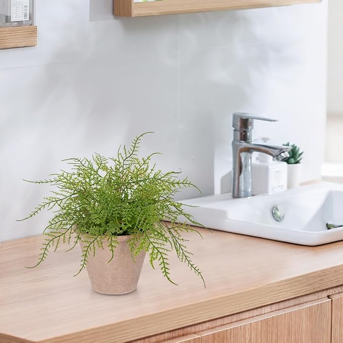 Artificial Fern Potted Plant, 9" Small Fake Plants in Pot, Faux Lace Fern Plant Greenery for Home Office Farmhouse Living Room Bathroom Kitchen Tabletop Desk Shelf Decoration