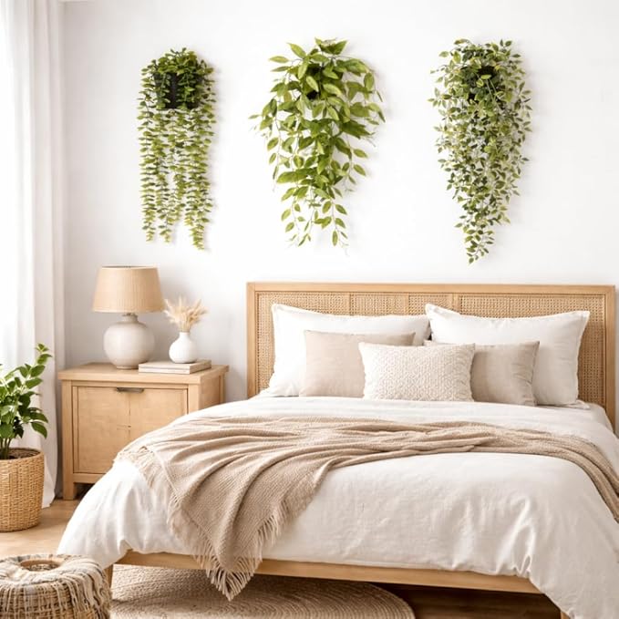 HIHADUUM 3PCS Artificial Hanging Plants with Pots, Faux Hanging Plants Indoor Outdoor, Fake Eucalyptus Vine Plants for Wall Shelf Bathroom Bedroom Living Room Balcony Home Decor