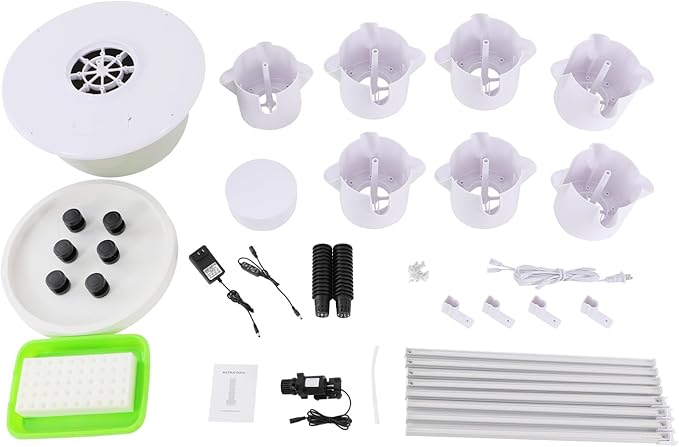 Growing Tower, 28-Plant Hydroponic Indoor Vertical Garden Kit with LED Lighting and 24-Hour Cycle Timer, Hydroponics Growing Tower for Gardens, Farms, School Research Rooms (White and Light Green)