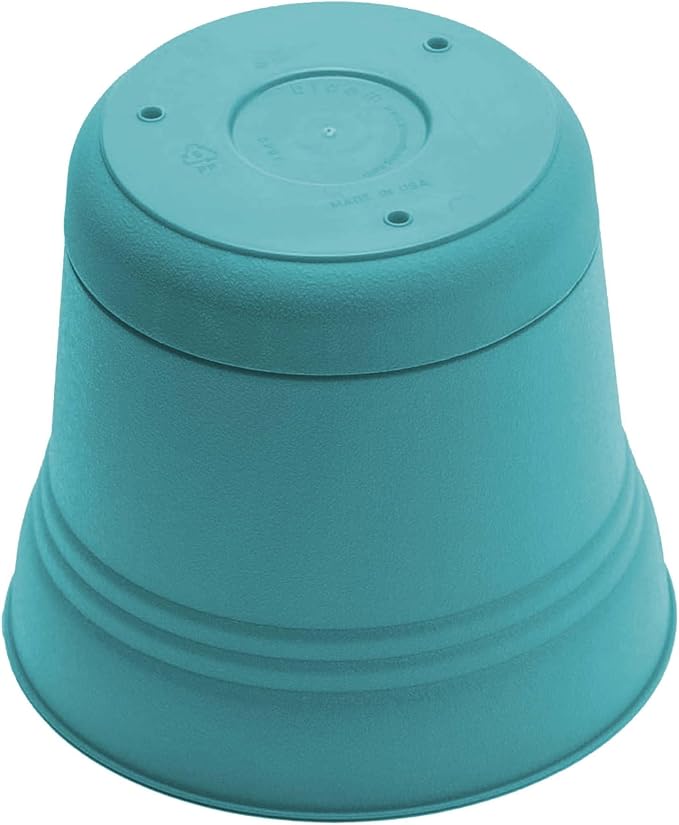 Bloem Saturn 10" Bermuda Teal Round Resin Planter Pot with Snap-in Saucer for Indoor and Outdoor Gardening