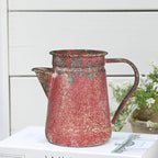 Vintage Pitcher Vase Rustic Farmhouse Vase for Flowers Vintage Metal Milk Jug Small Decorative Pitcher Shabby Chic Decor for Home, Kitchen, Bathroom, Red
