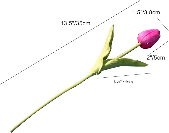 Mandy's Hot Pink Artificial Tulips Flowers Centerpiece, 13.5" Lifelike PU Fake Floral Stems 20pcs for Kitchen Island & Dining Table, Spring Decor for Easter