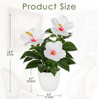 Briful Artificial Hibiscus Flowers in Pot, 14.5’’ Faux Hibiscus Plant, Spring Summer Flowers for Home Decor, Farmhouse Table Decor & Coffee Table Decor, Indoor Potted Fake Flower, White