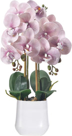 Orchids Artificial Plant in Ceramic Pot 18.5" Faux Orchid Phalaenopsis Flowers Arrangement for Home Office Table Centerpiece Indoor Decor, Light Purple