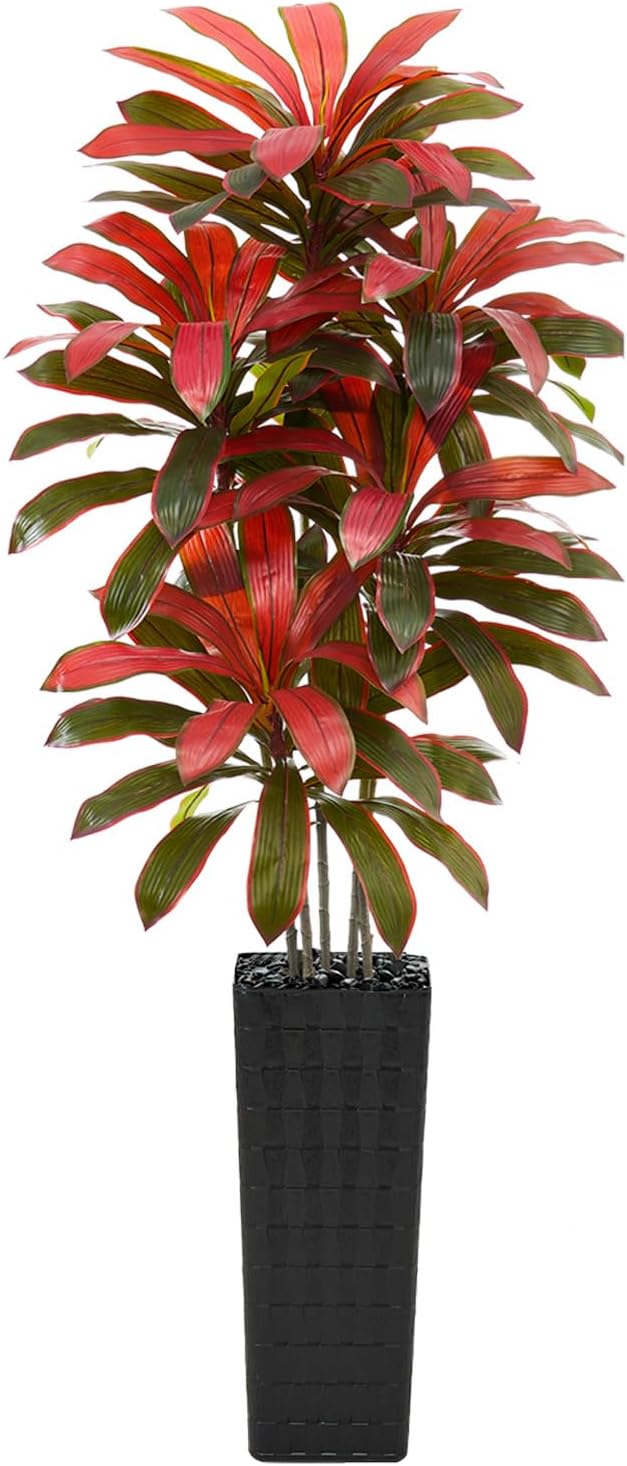 Artificial Dracaena Tree：7FT Faux Silk Tropical Yucca Floor Trees Realistic Fake Green Plant with Natural Wood Trunk & Lifelike Leaves for Home Office Decor Indoor & Outdoor (7FT,1-Pack,Black)