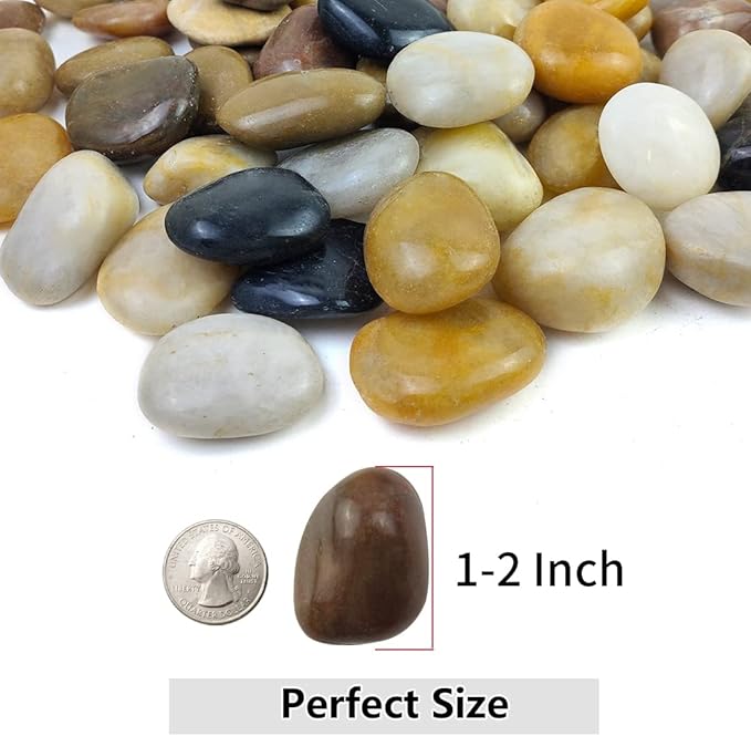 YISZM 40lbs Pebbles for Landscaping Garden Indoor Plants, 1-2 Inch Mixed Color High Polished River Rocks Outdoor Decorative Stones Outdoor Vase Filler Fish Tank Aquariums and Indoor DIY